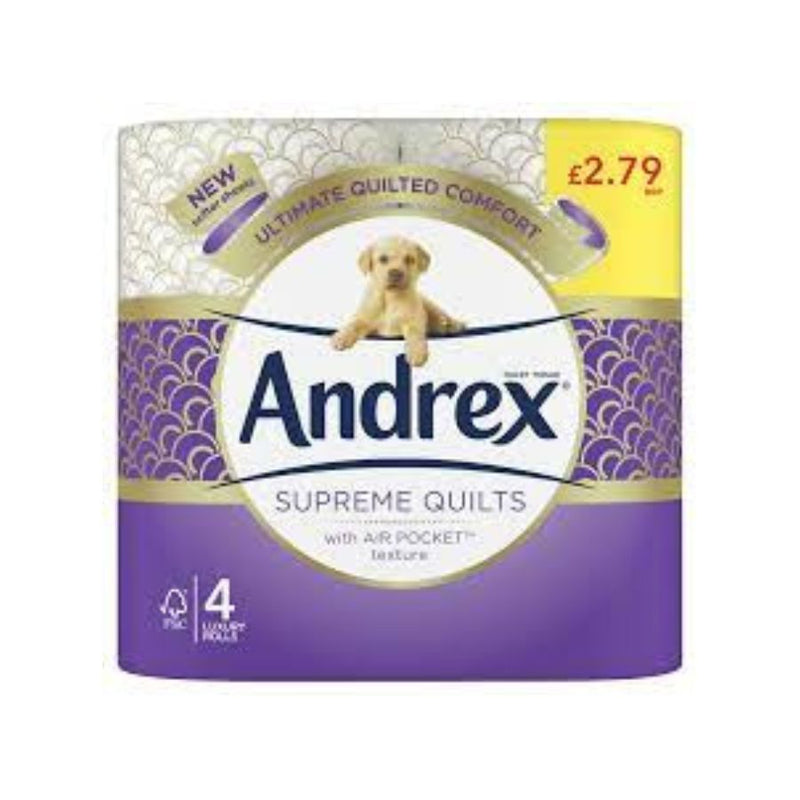 Andrex Supreme Quilts Toilet Tissue 4's (Pm £2.79) <br> Pack size: 6 x 4's <br> Product code: 421331