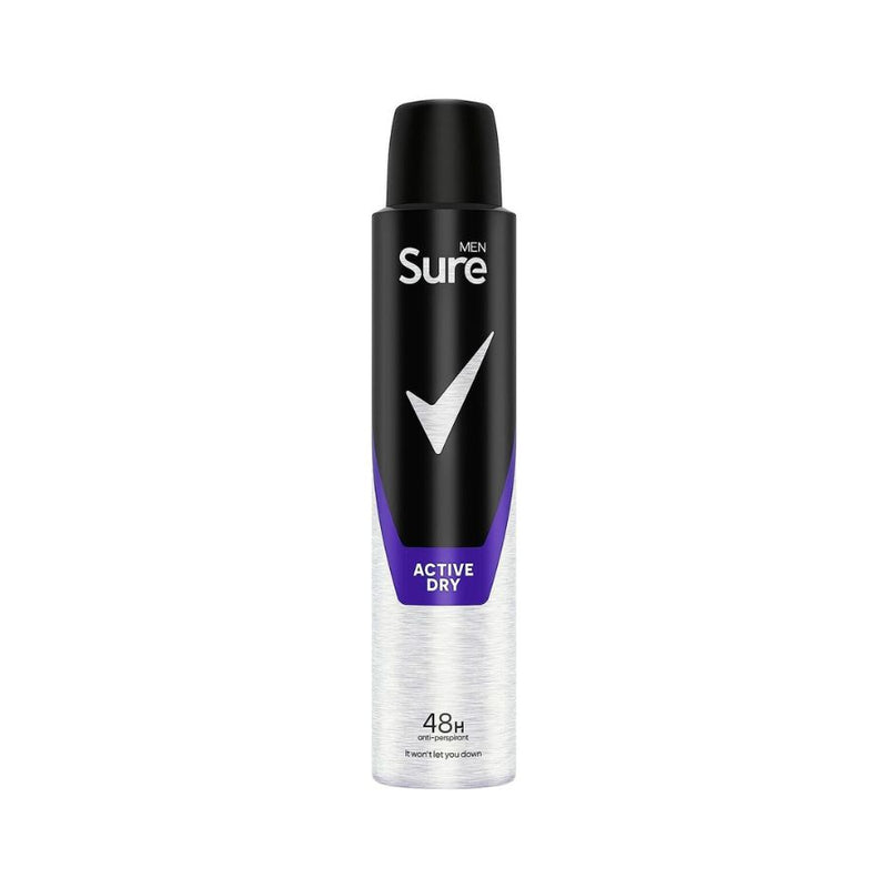 Sure Antiperspirant Men Active Dry 250ml <br> Pack size: 6 x 250ml <br> Product code: 275565