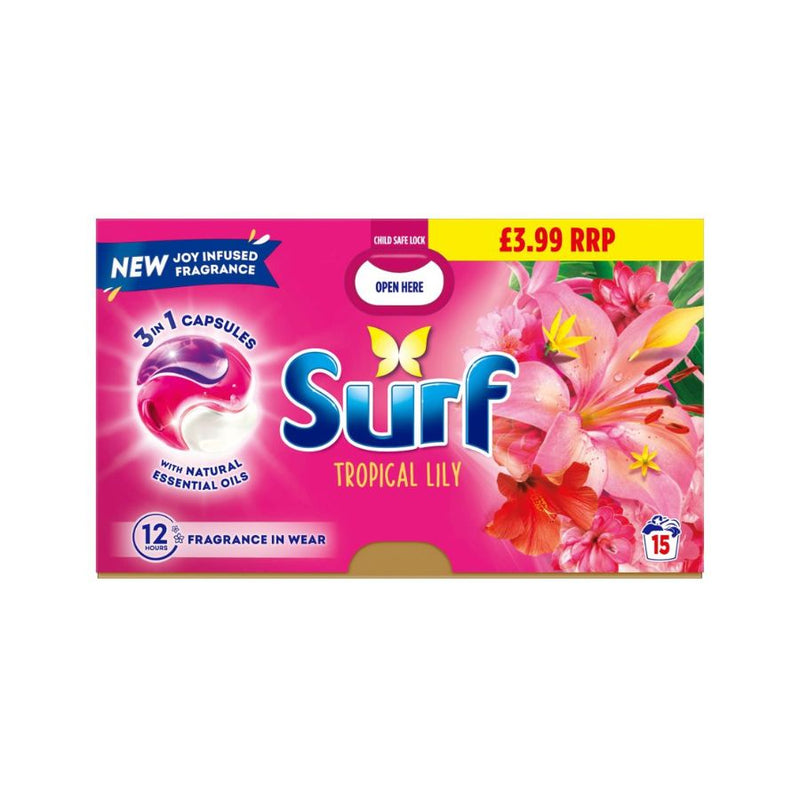 Surf Laundry Washing Detergent Capsules Tropical Lily 15's PM£3.99 <br> Pack size: 4 x 15's <br> Product code: 487174