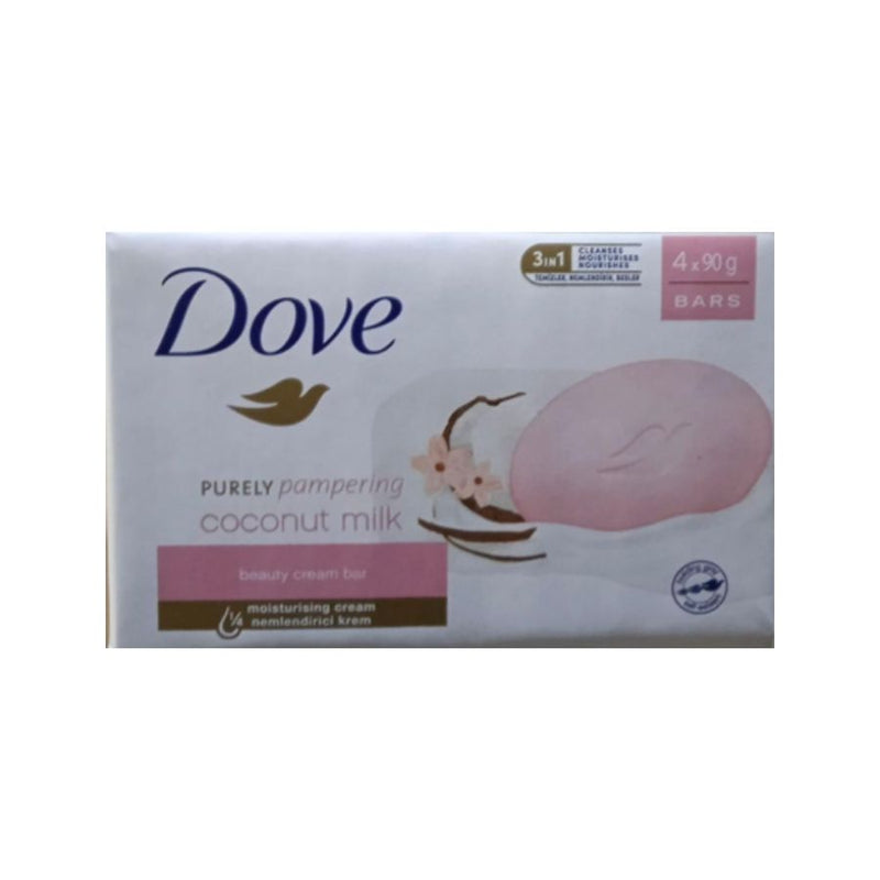 Dove Soap Purely Pampering Coconut Milk 90g <br> Pack size: 4 x 90g <br> Product code: 332754