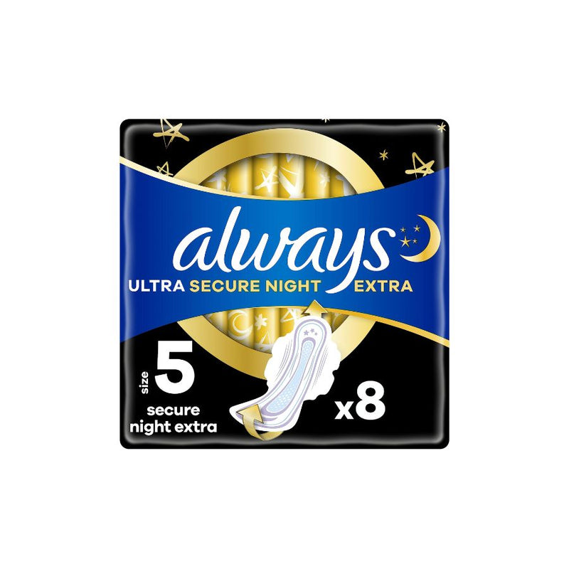 Always Ultra Sanitary Towels Secure Night Extra (Size 5) Wings 8's <br> Pack size: 8 x 8's <br> Product code: 341507