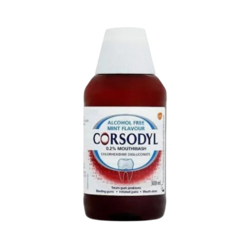 Corsodyl Mouth Wash 300ml Alcohol Free Mint Flavour <br> Pack size: 6 x 300ml <br> Product code: 122861