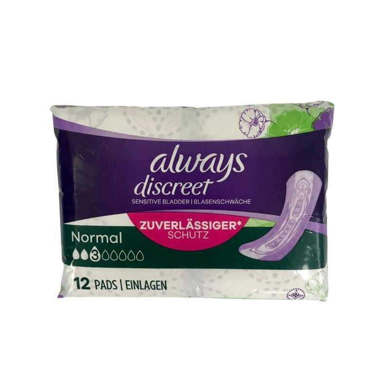 Always Discreet Incontinence Pads Normal For Sensitive Bladder 12's <br> Pack size: 4 x 12's <br> Product code: 341506