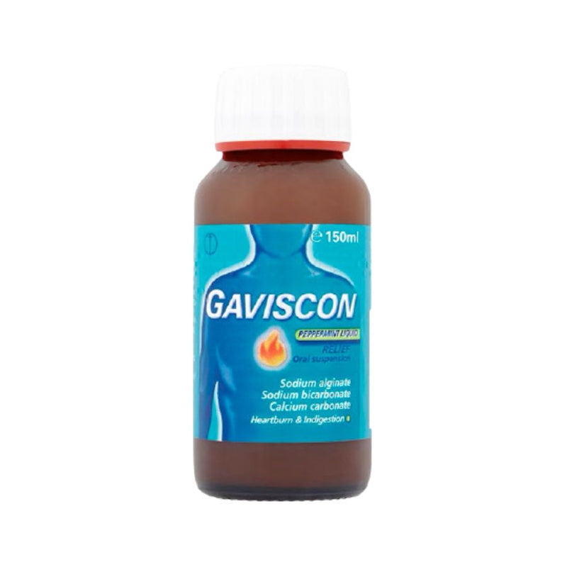 Gaviscon Peppermint Liquid GSL 150ml <br> Pack size: 6 x 150ml <br> Product code: 124492