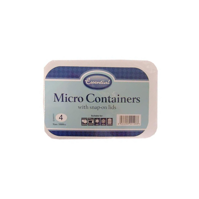 Essential Micro Food Container With Lids 1000Ml 4's <br> Pack Size: 1 X 5s <br> Product code: 433306