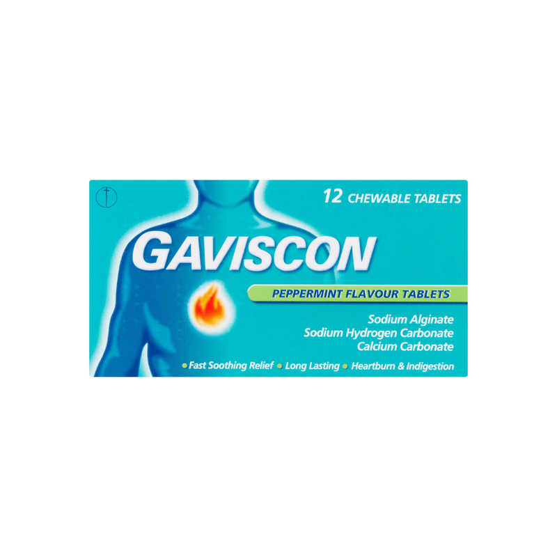 Gaviscon Tabs 12'S Peppermint St Pack <br> Pack Size: 12 x 12s <br> Product code: 124498
