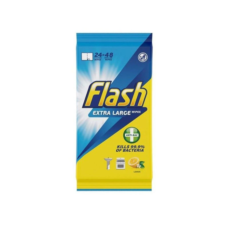 Flash Antibacterial Wipes 24's Lemon <br> Pack size: 8 x 24's <br> Product code: 554781