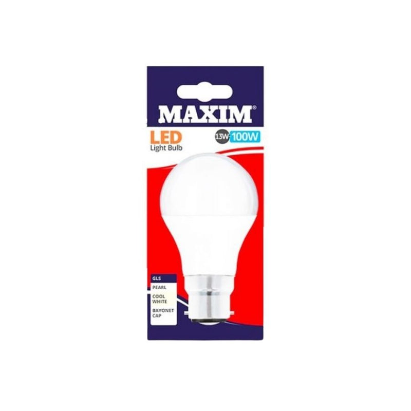 Maxim 13W=100W Led GLS BC Pearl Cool White <br> Pack size: 10 x 1 <br> Product code: 533028