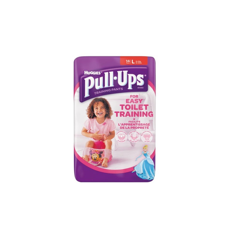 Huggies Pull Ups Girl Large (6) 14s <br> Pack size: 4 x 14s <br> Product code: 382723