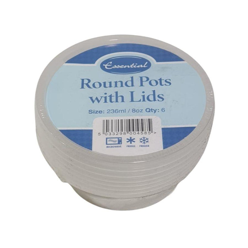 Essential Micro Round Pots With Lids 6's 236ml <br> Pack size: 1 x 6's <br> Product code: 433307