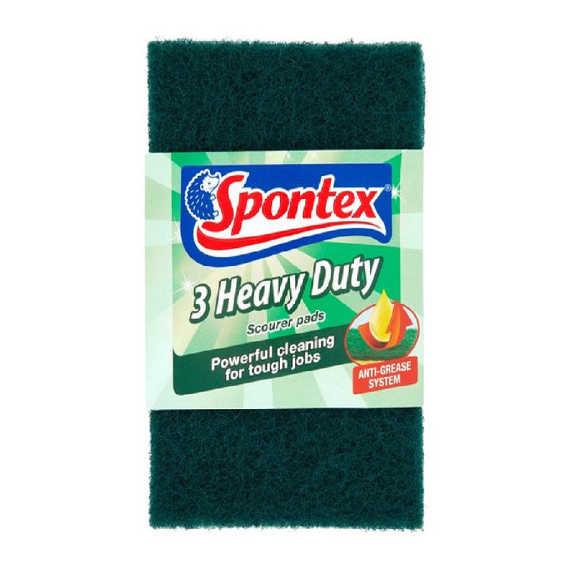 Spontex Heavy Duty Green Scourer Pad 3Pk <br> Pack size: 6 x 3 <br> Product code: 496868