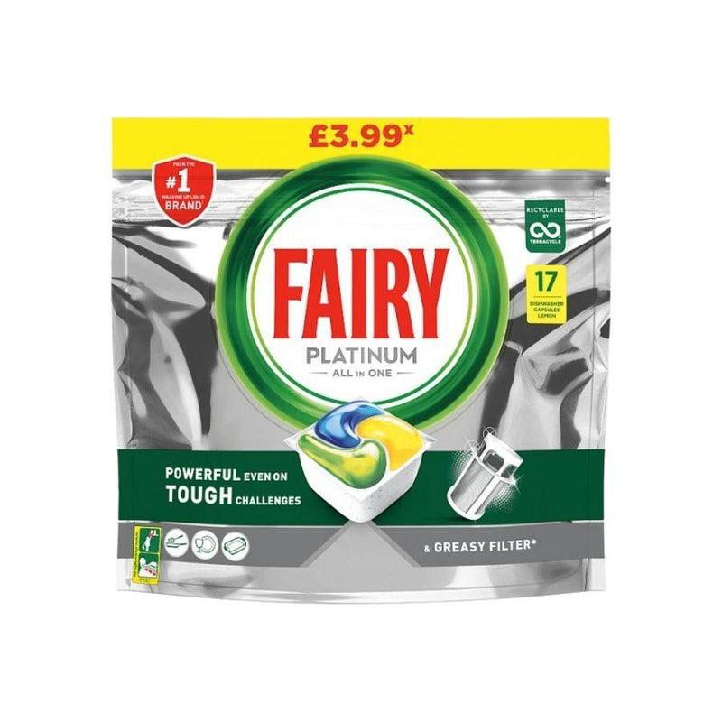 Fairy Platinum Dishwasher Tablets 17's Lemon PM £3.99 <br> Pack size: 5 x 17's <br> Product code: 472772