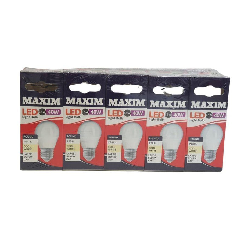 Maxim 5.5W=40W Led Round ES Pearl Cool White <br> Pack size: 10 x 1 <br> Product code: 533038