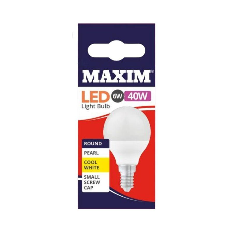 Maxim 6W=40W Led Round SES Pearl Cool White <br> Pack size: 10 x 1 <br> Product code: 533039