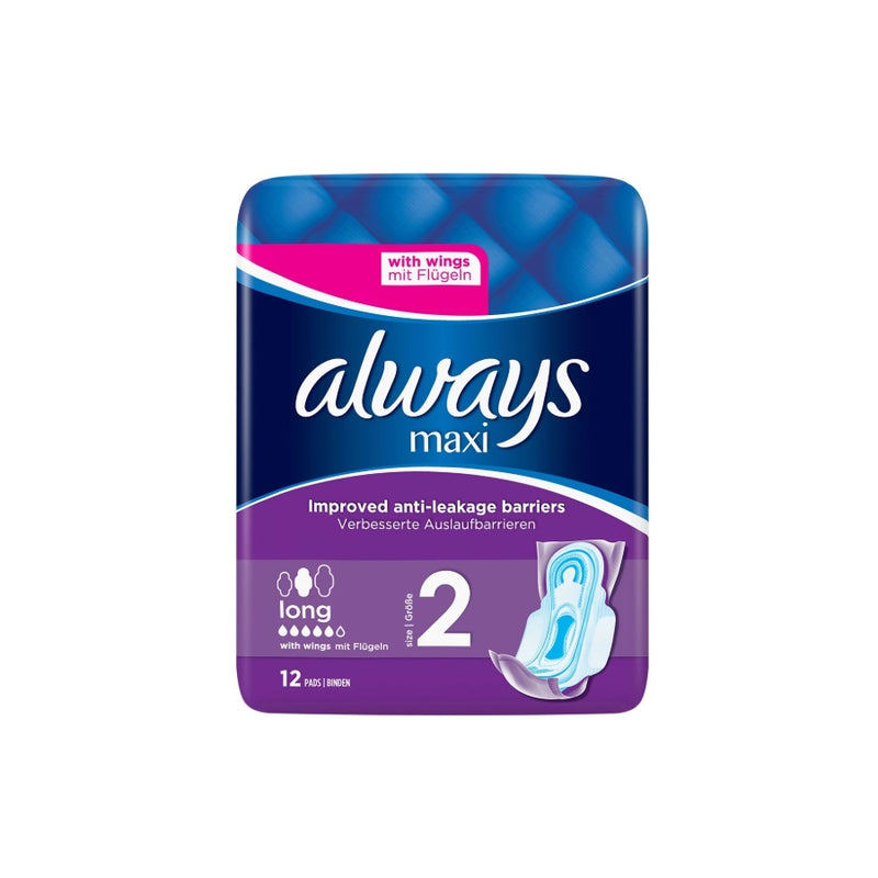 Always Maxi Long Plus Wings 12s <br> Pack size: 8 x 12s <br> Product code: 340431