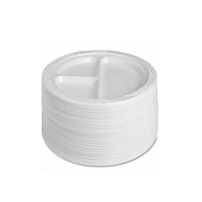 Plastic White 3 Compartment Plates 25cm 50s <br> Pack size: 1 x 50s <br> Product code: 433030