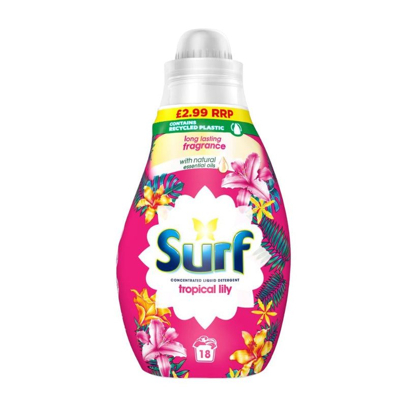 Surf Liquid Tropical & Ylang 18w 486ml PM£2.99 <br> Pack size: 4 x 486ml <br> Product code: 487170