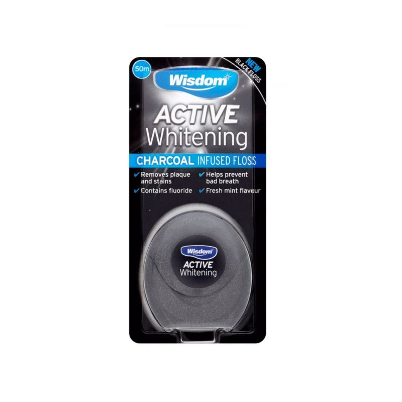Wisdom Active Whitening Charcoal Floss 50m <br> Pack size: 6 x 500ml <br> Product code: 295801
