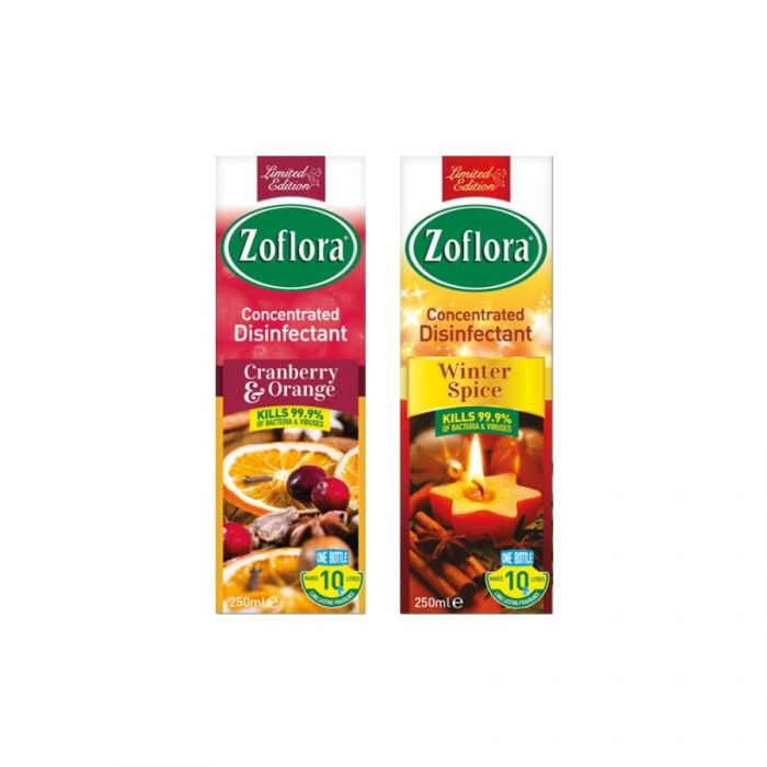 Zoflora Disinfectant Winter Assortment 250Ml (Cranberry & Orange, Winter Spice) <br> Pack size: 8 x 250ml <br> Product code: 455516