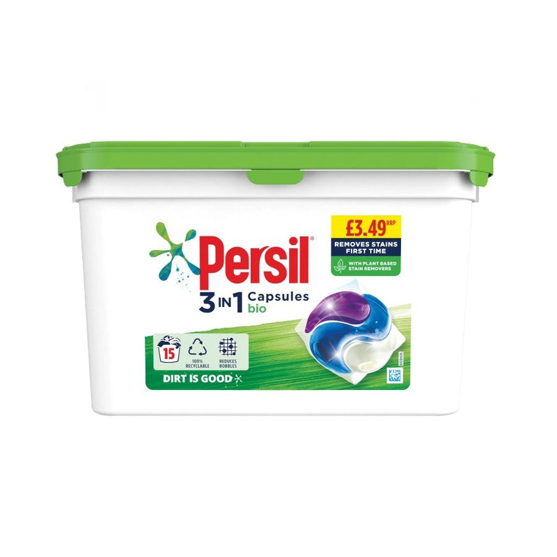 Persil Liquid 15 Washes Caps 3 in 1 Bio PM £3.49 <br> Pack size: 3 x 15's <br> Product code: 485478