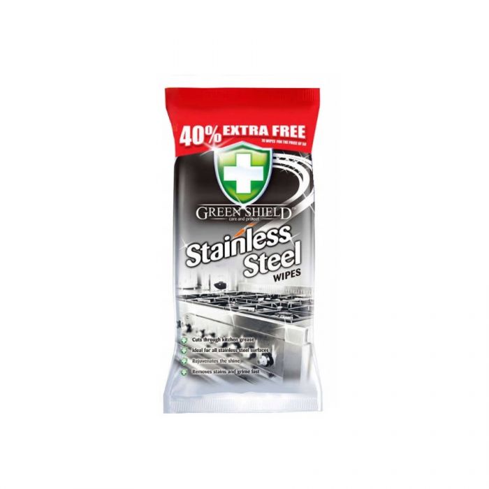 Green Shield Stainless Steel Wipes 70S <br> Pack size: 12 x 70 <br> Product code: 558426